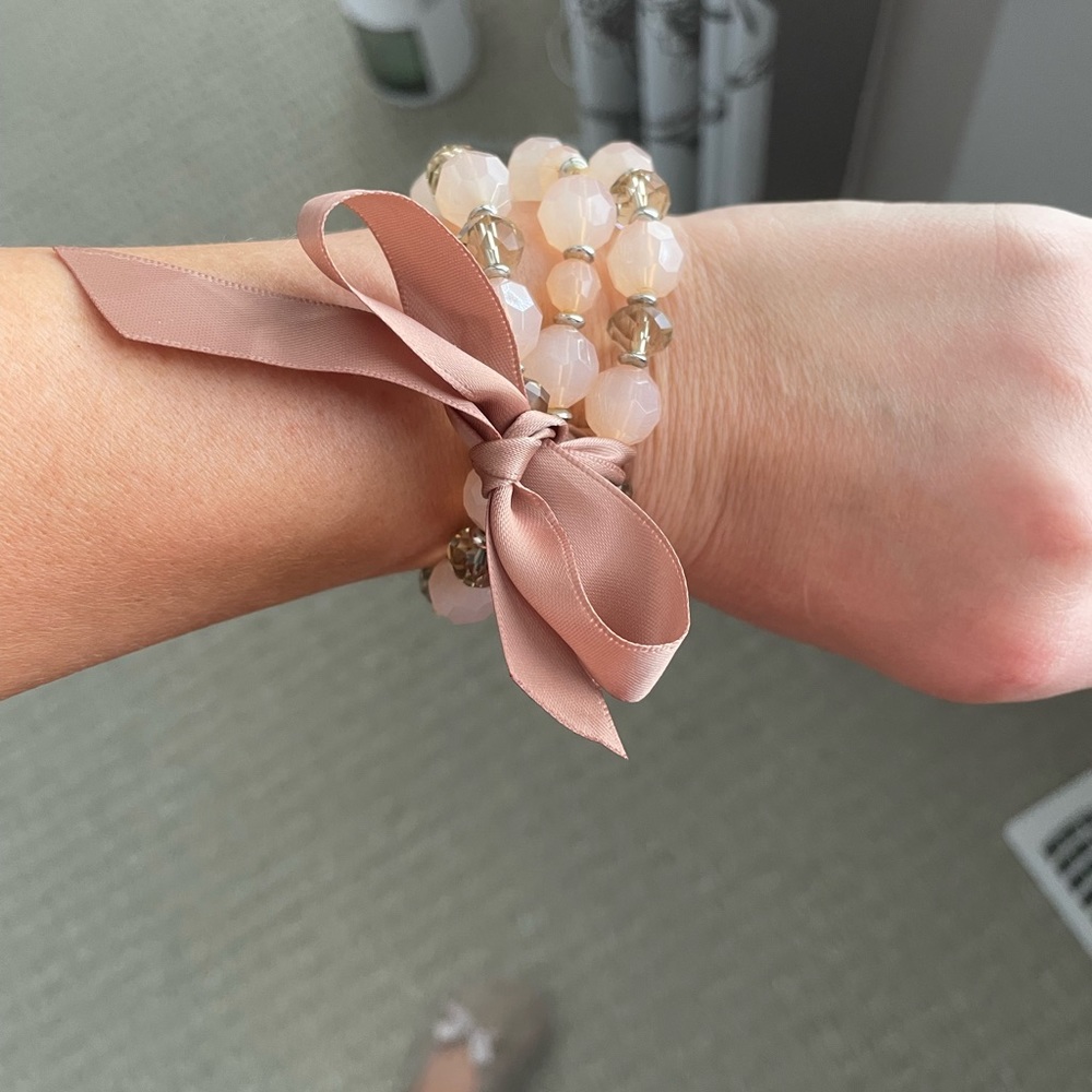 RW&CO Soft Pink Bead Bracelet with ribbon
